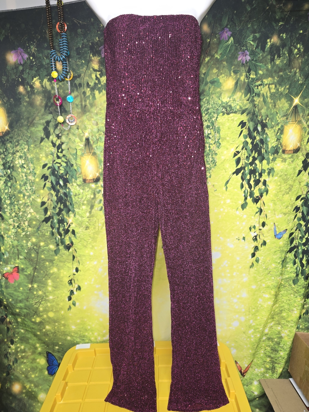 #178 Strapless Sequin Jumpsuit in Plum Sparkle (w removable Straps)